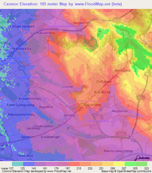 Csomor,Hungary Elevation Map