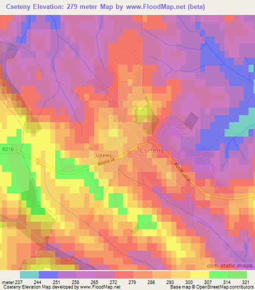 Cseteny,Hungary Elevation Map