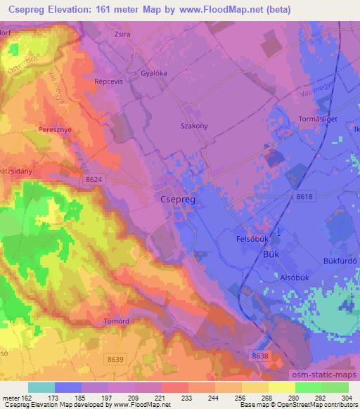 Csepreg,Hungary Elevation Map