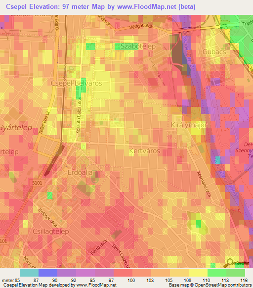 Csepel,Hungary Elevation Map