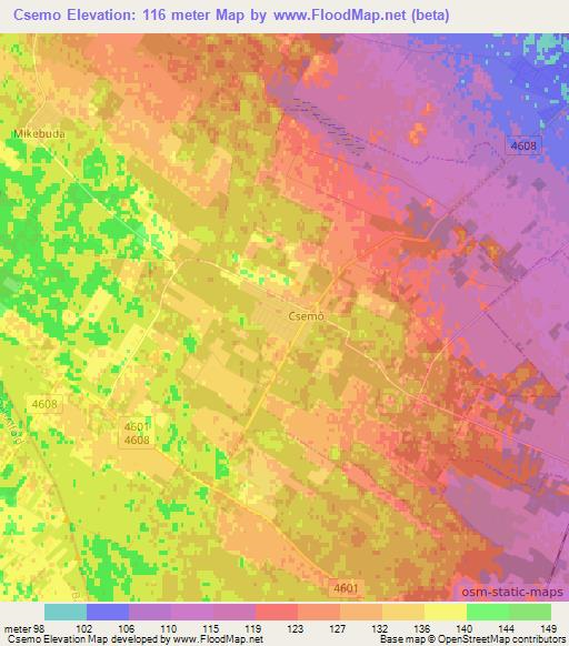 Csemo,Hungary Elevation Map