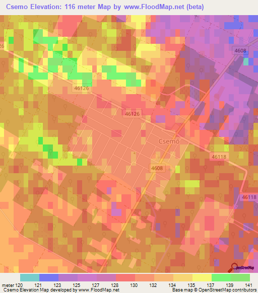 Csemo,Hungary Elevation Map