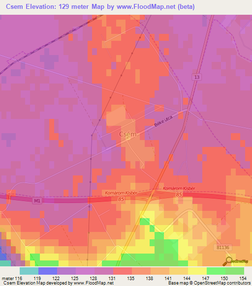Csem,Hungary Elevation Map