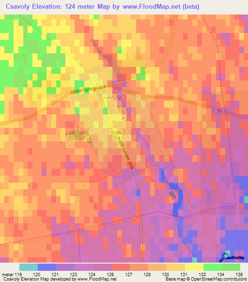 Csavoly,Hungary Elevation Map