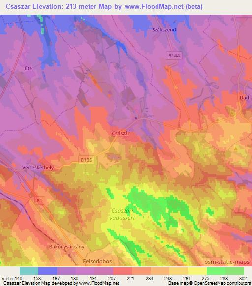 Csaszar,Hungary Elevation Map