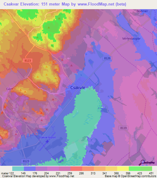 Csakvar,Hungary Elevation Map