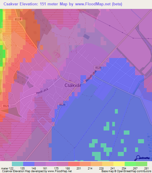 Csakvar,Hungary Elevation Map