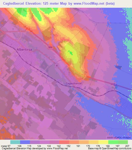 Cegledbercel,Hungary Elevation Map