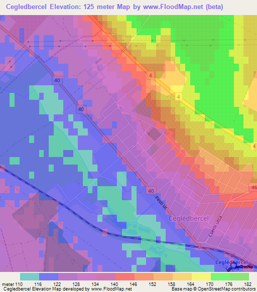 Cegledbercel,Hungary Elevation Map
