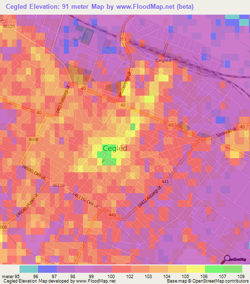 Cegled,Hungary Elevation Map