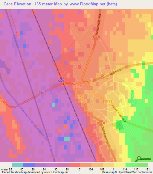 Cece,Hungary Elevation Map