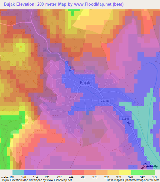 Bujak,Hungary Elevation Map