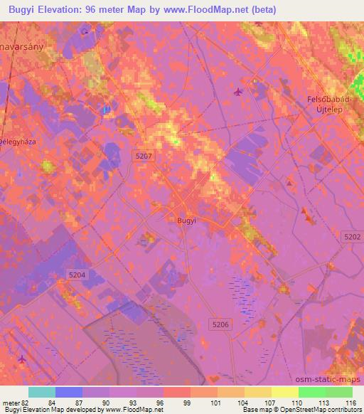 Bugyi,Hungary Elevation Map