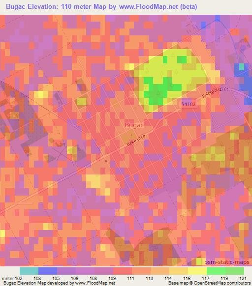 Bugac,Hungary Elevation Map