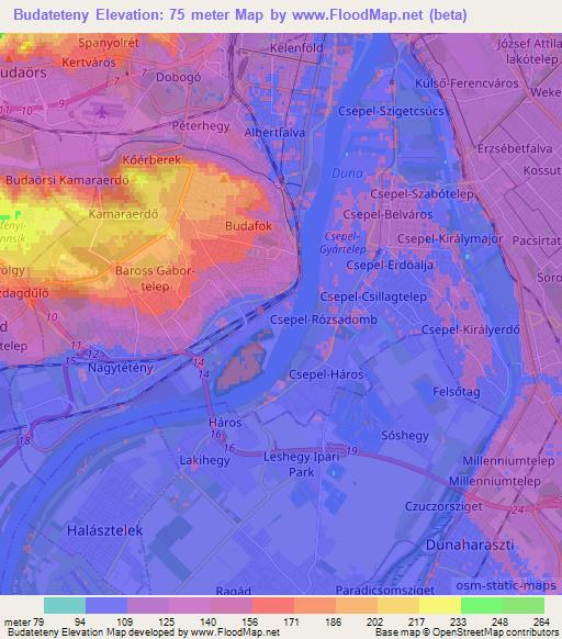 Budateteny,Hungary Elevation Map