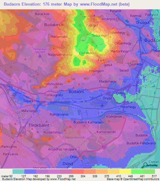 Budaors,Hungary Elevation Map