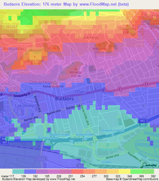 Budaors,Hungary Elevation Map