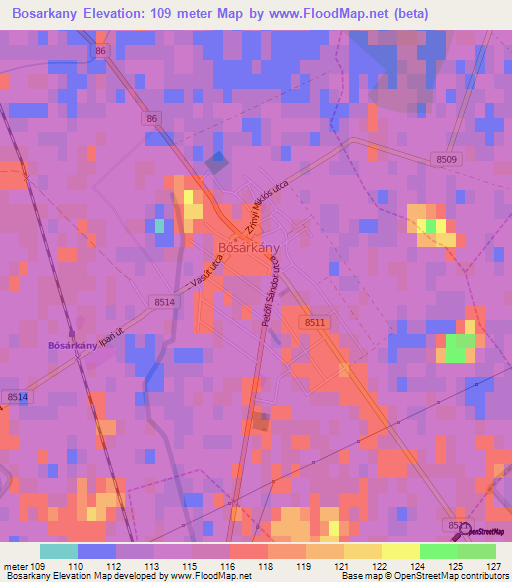 Bosarkany,Hungary Elevation Map