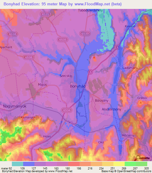 Bonyhad,Hungary Elevation Map