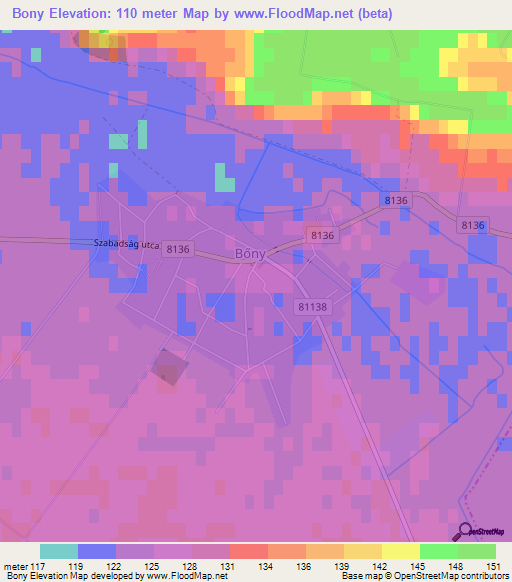 Bony,Hungary Elevation Map
