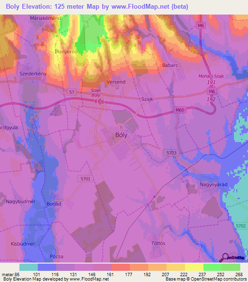 Boly,Hungary Elevation Map