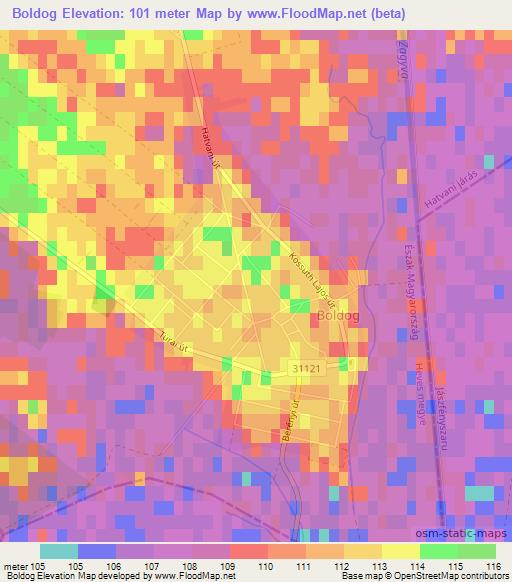 Boldog,Hungary Elevation Map