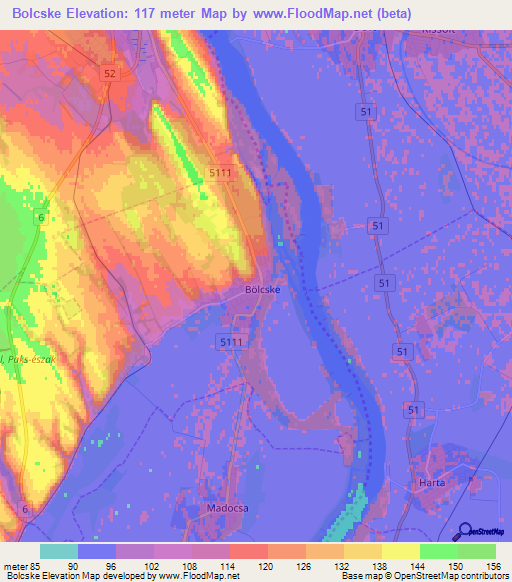 Bolcske,Hungary Elevation Map