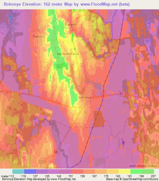 Bohonye,Hungary Elevation Map