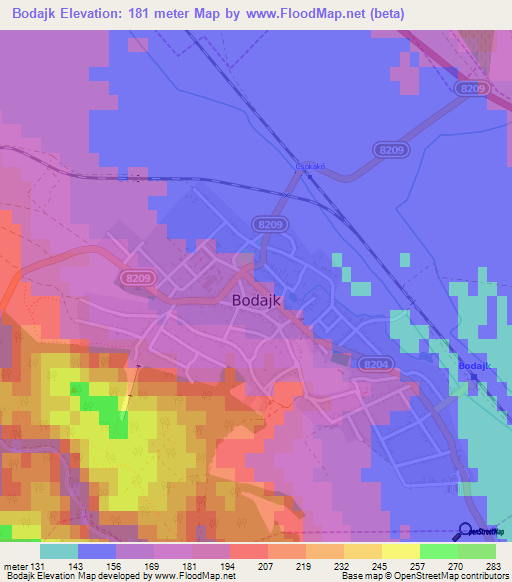 Bodajk,Hungary Elevation Map