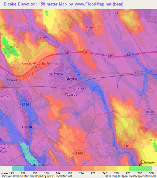 Bicske,Hungary Elevation Map