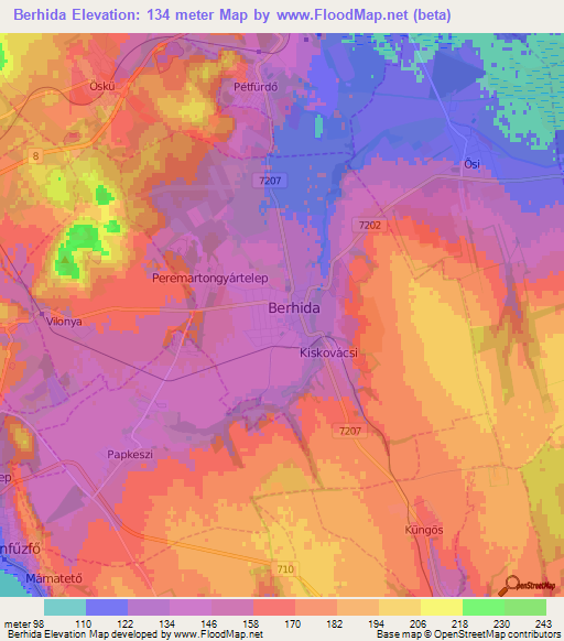 Berhida,Hungary Elevation Map