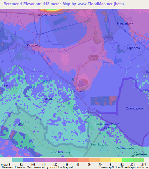 Beremend,Hungary Elevation Map