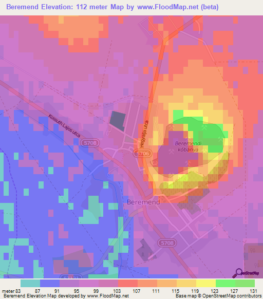 Beremend,Hungary Elevation Map
