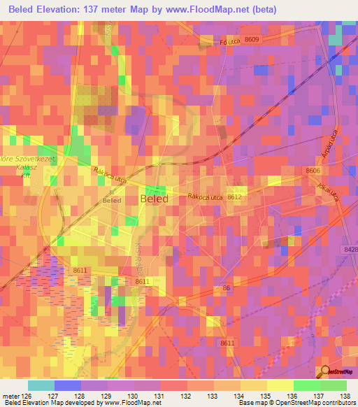 Beled,Hungary Elevation Map
