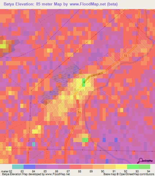 Batya,Hungary Elevation Map