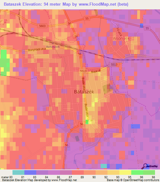 Bataszek,Hungary Elevation Map