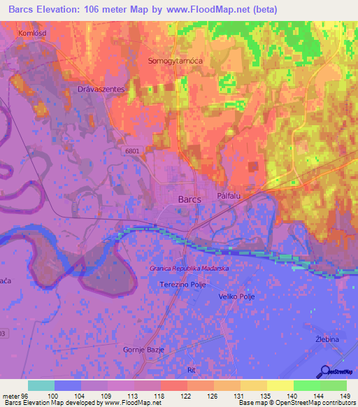 Barcs,Hungary Elevation Map