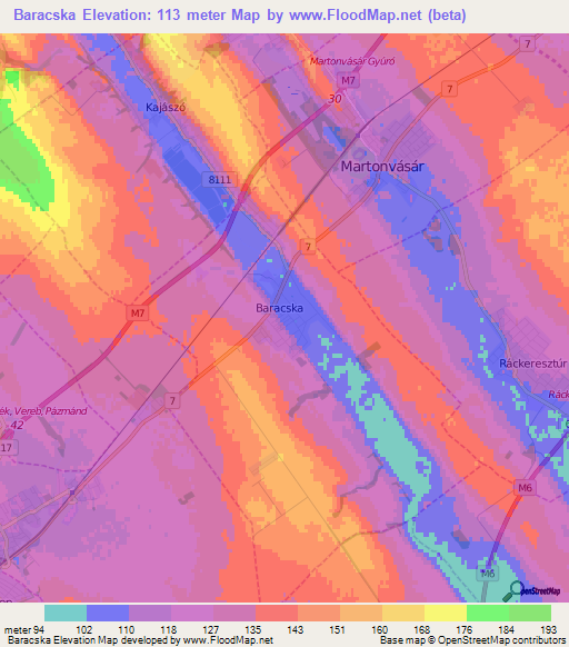 Baracska,Hungary Elevation Map