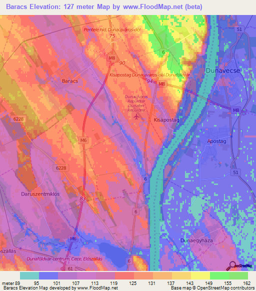 Baracs,Hungary Elevation Map