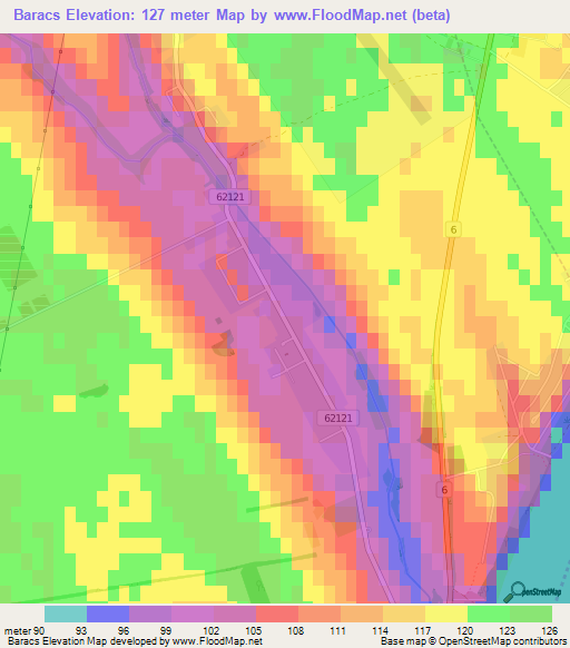 Baracs,Hungary Elevation Map
