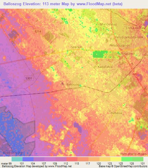 Balloszog,Hungary Elevation Map