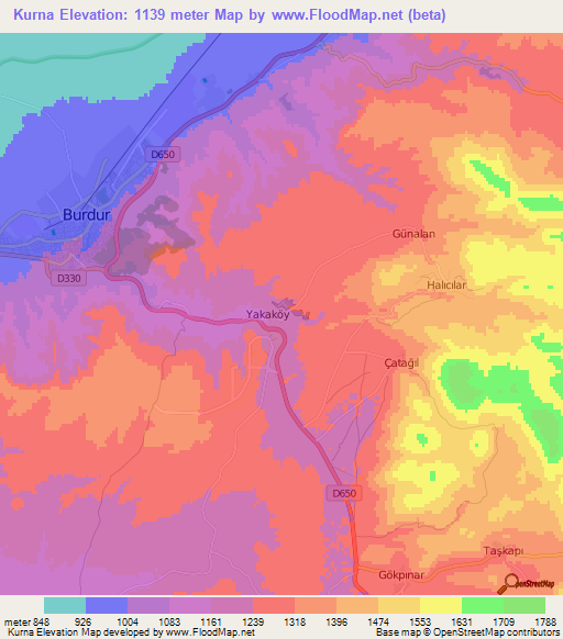 Kurna,Turkey Elevation Map