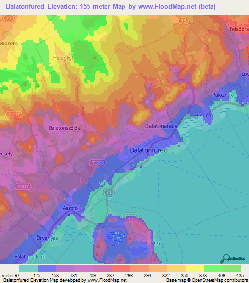 Balatonfured,Hungary Elevation Map
