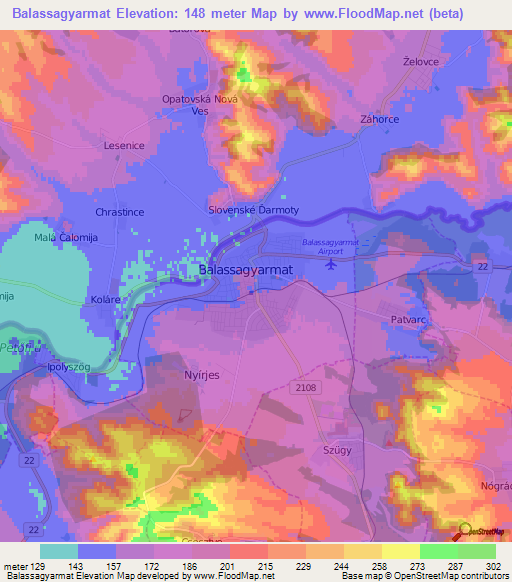 Balassagyarmat,Hungary Elevation Map