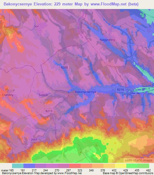 Bakonycsernye,Hungary Elevation Map