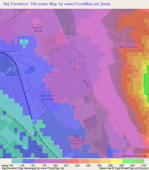 Baj,Hungary Elevation Map