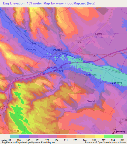 Bag,Hungary Elevation Map