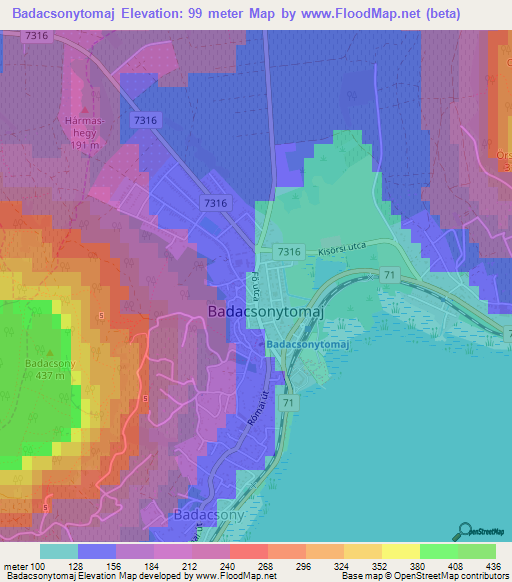 Badacsonytomaj,Hungary Elevation Map
