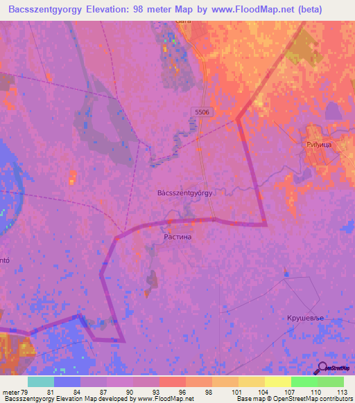 Bacsszentgyorgy,Hungary Elevation Map