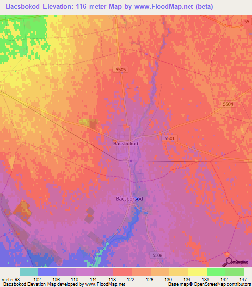 Bacsbokod,Hungary Elevation Map